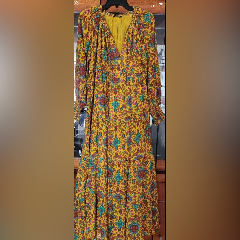House of Harlow Mustard tiered long sleeve maxi dress - size S oversized - Picture 5 of 8